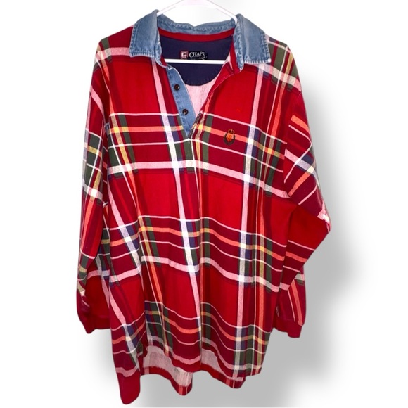 90s y2k Chaps Ralph Lauren Plaid Long Sleeve Polo Shirt - Picture 1 of 15
